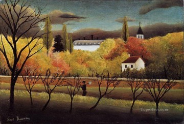  paisajista Pintura - paisaje con granjero 1896 Henri Rousseau Postimpresionismo Primitivismo ingenuo